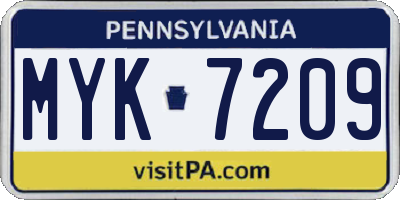 PA license plate MYK7209