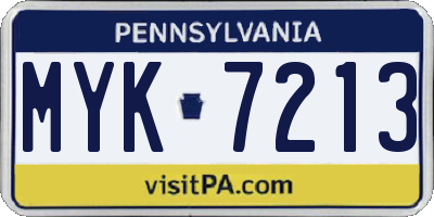PA license plate MYK7213