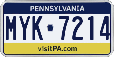 PA license plate MYK7214