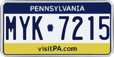 PA license plate MYK7215