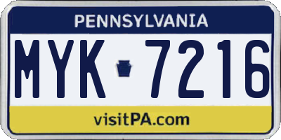 PA license plate MYK7216