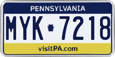PA license plate MYK7218