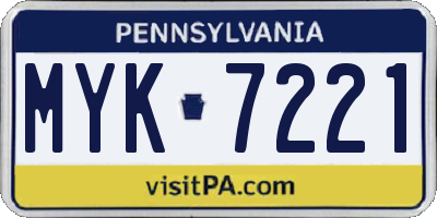 PA license plate MYK7221
