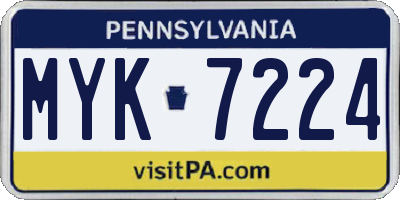 PA license plate MYK7224
