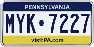 PA license plate MYK7227