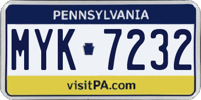 PA license plate MYK7232