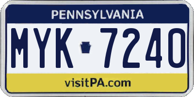 PA license plate MYK7240