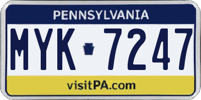 PA license plate MYK7247