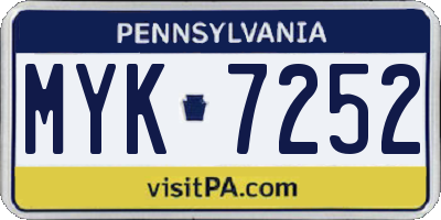 PA license plate MYK7252