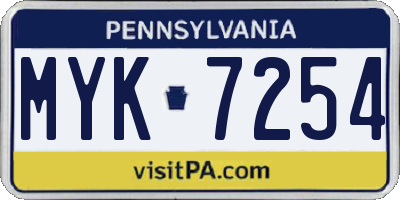 PA license plate MYK7254