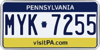 PA license plate MYK7255
