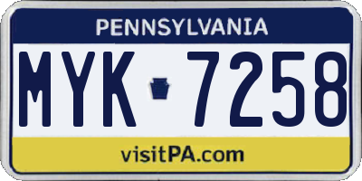 PA license plate MYK7258