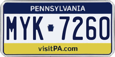 PA license plate MYK7260