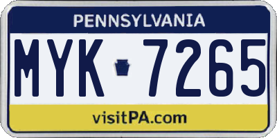 PA license plate MYK7265