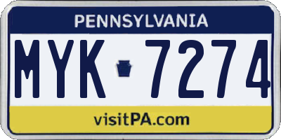 PA license plate MYK7274