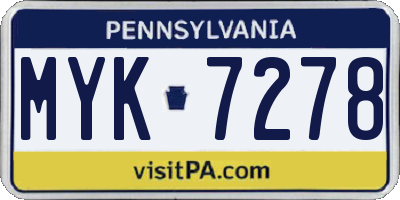 PA license plate MYK7278