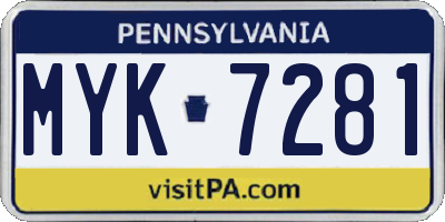PA license plate MYK7281