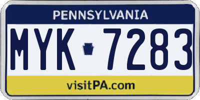 PA license plate MYK7283