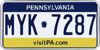 PA license plate MYK7287