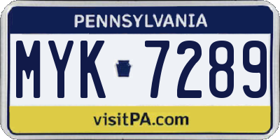 PA license plate MYK7289