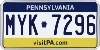 PA license plate MYK7296