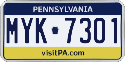 PA license plate MYK7301