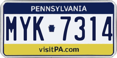 PA license plate MYK7314