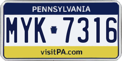 PA license plate MYK7316