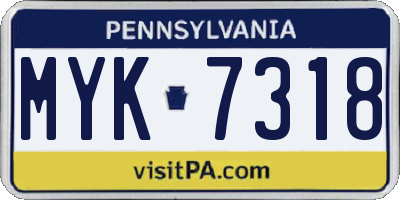 PA license plate MYK7318