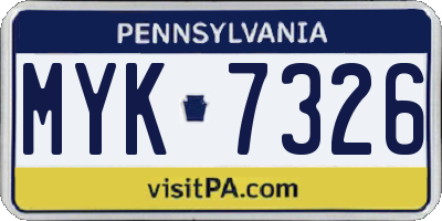 PA license plate MYK7326