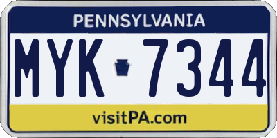 PA license plate MYK7344