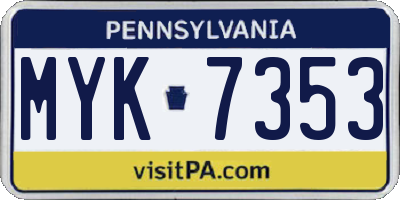 PA license plate MYK7353