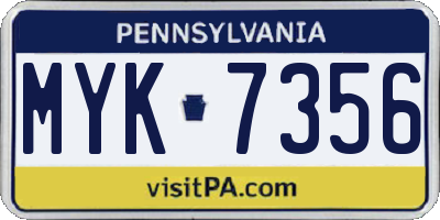 PA license plate MYK7356