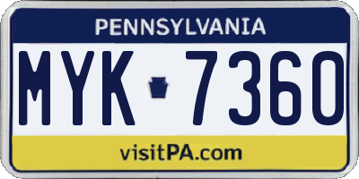 PA license plate MYK7360