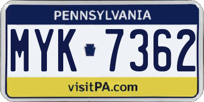 PA license plate MYK7362