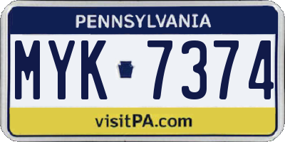 PA license plate MYK7374