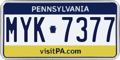 PA license plate MYK7377