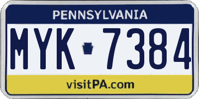PA license plate MYK7384