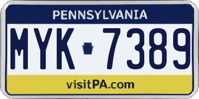 PA license plate MYK7389