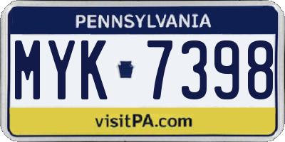 PA license plate MYK7398