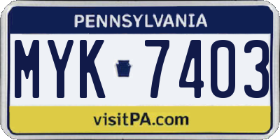 PA license plate MYK7403