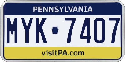 PA license plate MYK7407