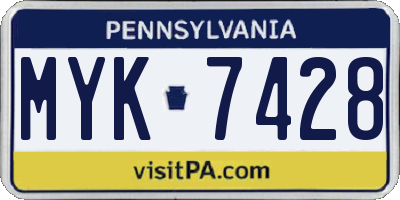 PA license plate MYK7428