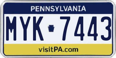 PA license plate MYK7443