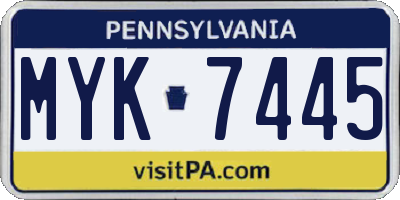 PA license plate MYK7445