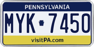 PA license plate MYK7450