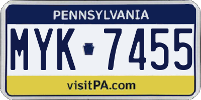 PA license plate MYK7455