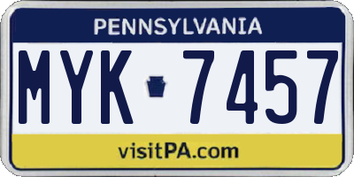 PA license plate MYK7457