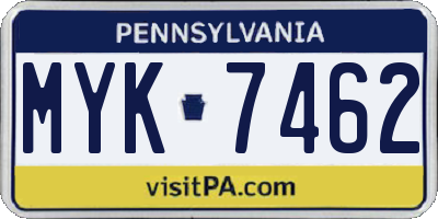 PA license plate MYK7462