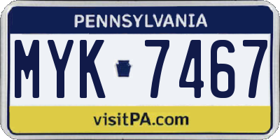PA license plate MYK7467